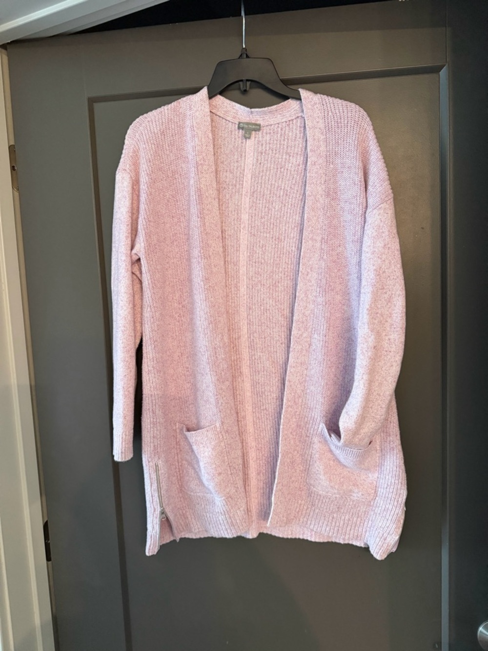 Talbots Light Pink Open-Front Knit Cardigan with Pockets 100% Cotton size Large